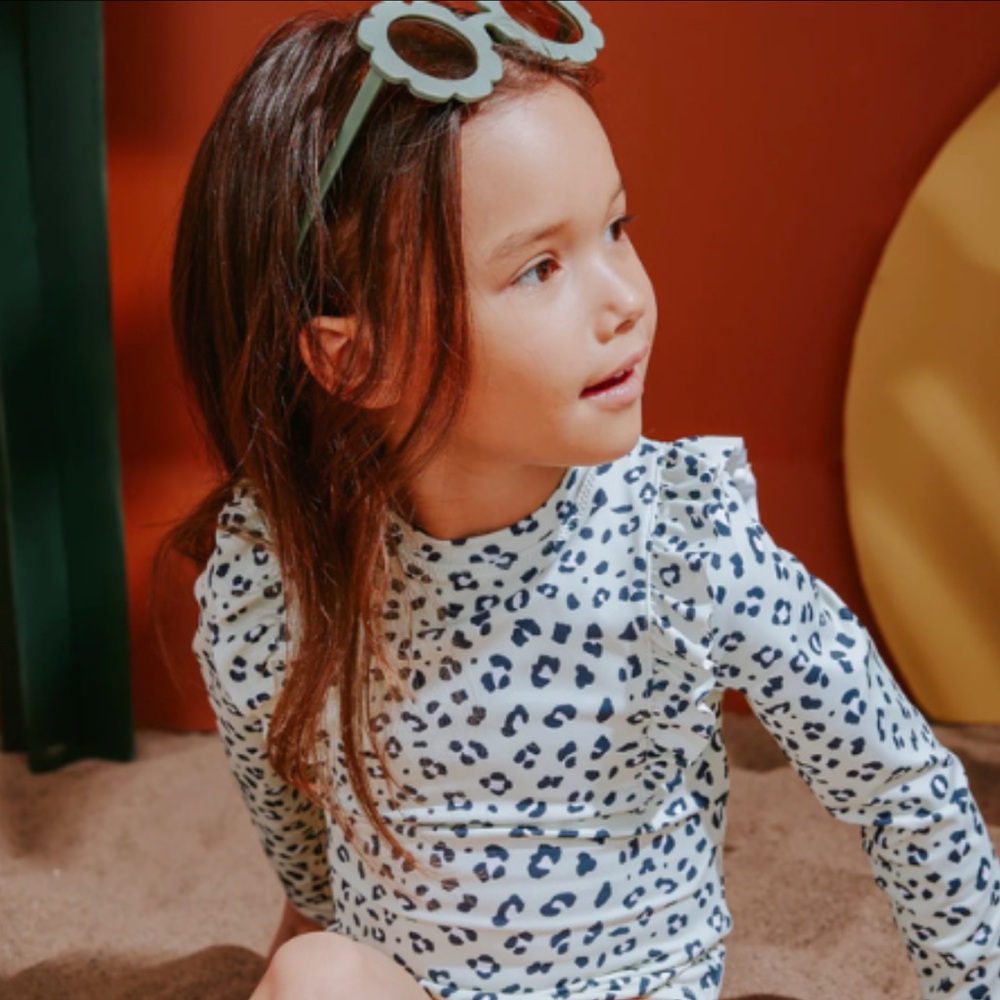 Miles the Label Baby Girl One Piece Rash Guard Swimsuit Leopard 3-6 6-12 months